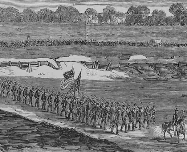 Brigade of soldiers marching at Port Hudson